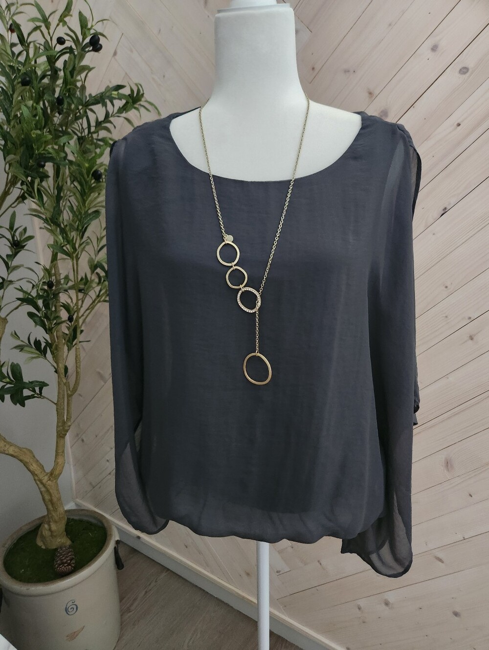 Chico's Charcoal Gray Cold Shoulder Sleeve Blouse